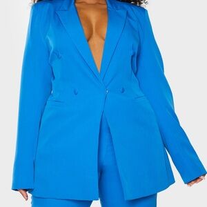Plus Blue Double Breasted Woven Blazer